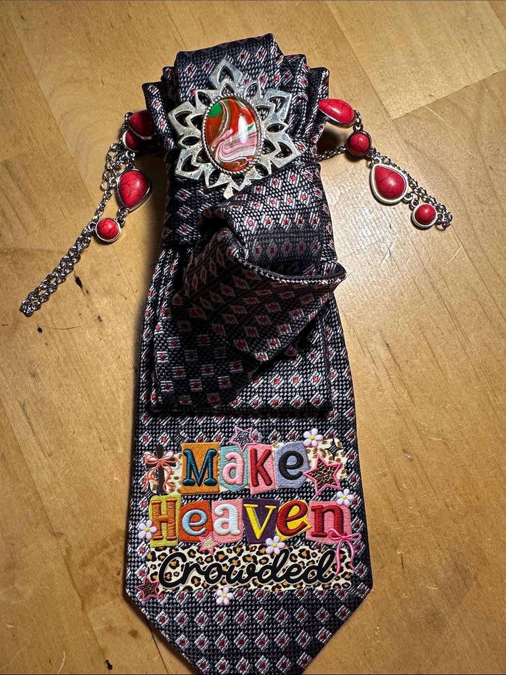 Make Heaven Crowded Silk Necklace Tie with Red Accents